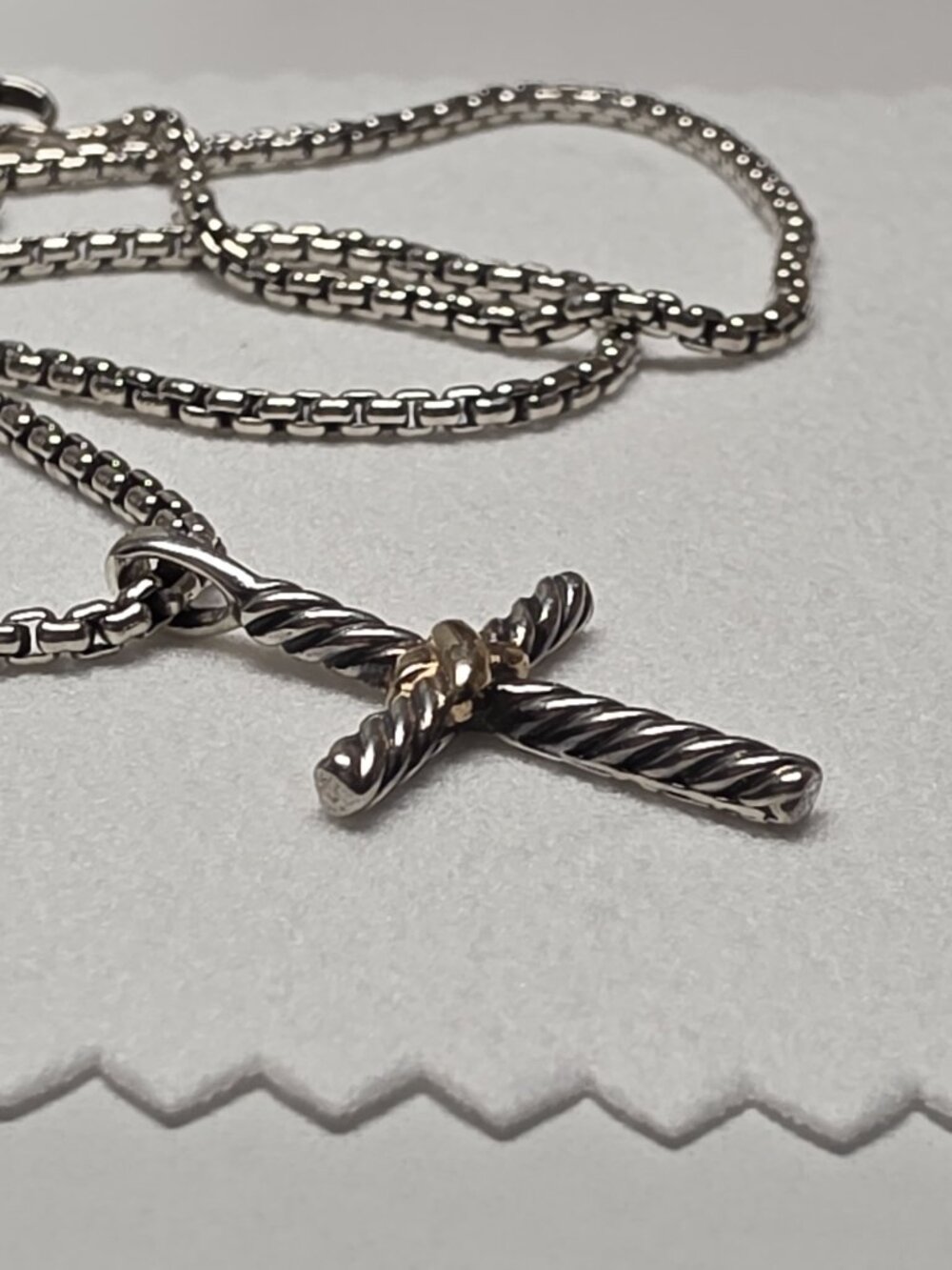 Petite X Cross Necklace Sterling Silver with 14K Yellow Gold, 24mm 16"Long - Picture 3 of 13